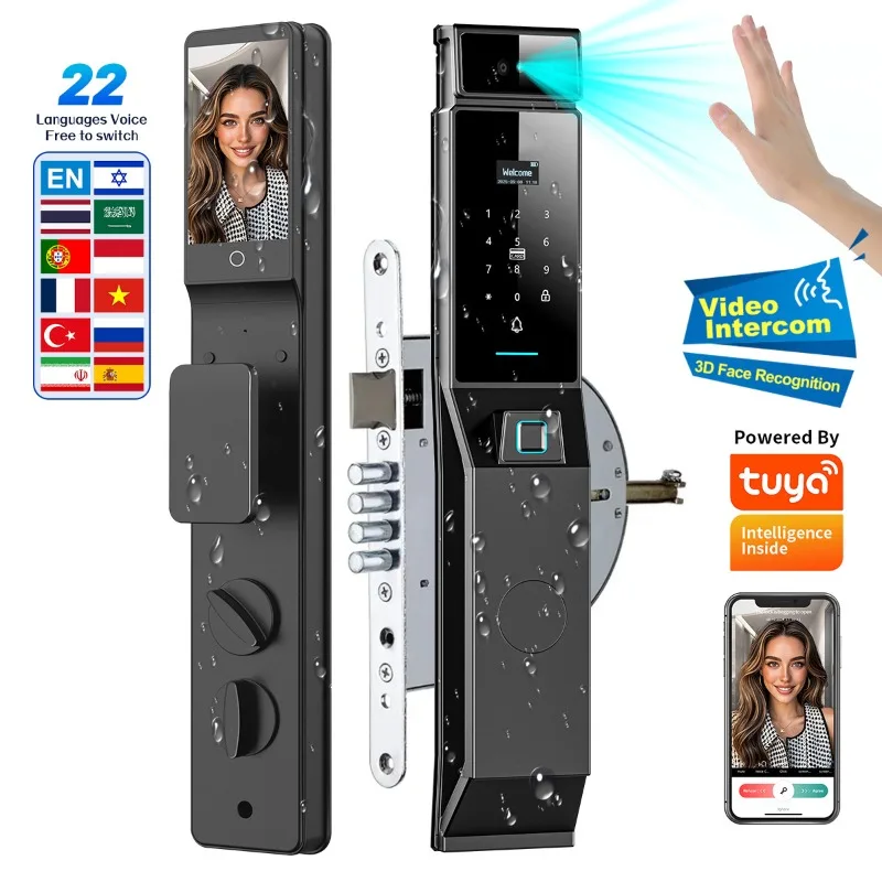 Smart Home Door Lock - ระบบล็อคประตูอัจฉริยะกันน้ำระดับ IP66 พร้อมระบบจดจำใบหน้าและลายนิ้วมือ ล็อคดิจิทัลที่ปลอดภัย มาพร้อมตัวล็อคแบบฝังรุ่น 6068